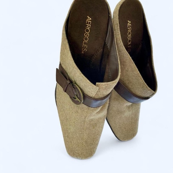 AEROSOLES Tan and Brown buckle slides 8.5 NWOT! - Picture 1 of 4